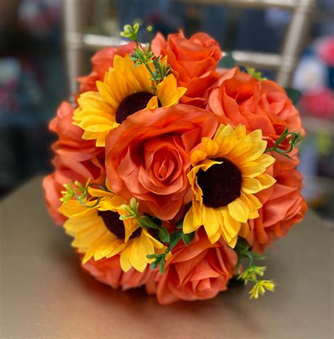 Wedding Bouquet-orange Rose Sunflower - Etsy