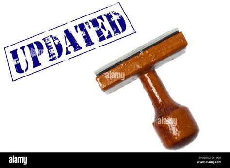 updated stamp  white background stock photo alamy