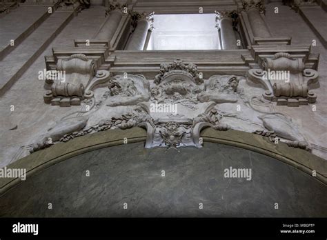 04.03.2018 - Stockholm, Sweden : Interior and Wall Design Royal Coat of Arms Inside a Domed Room ...