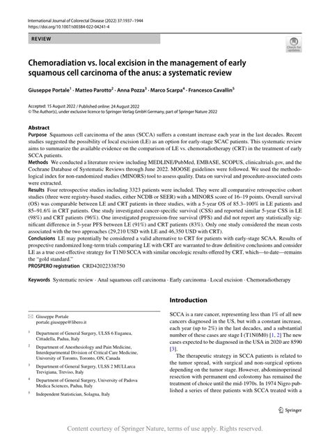 Chemoradiation Vs Local Excision In The Management Of Early Squamous