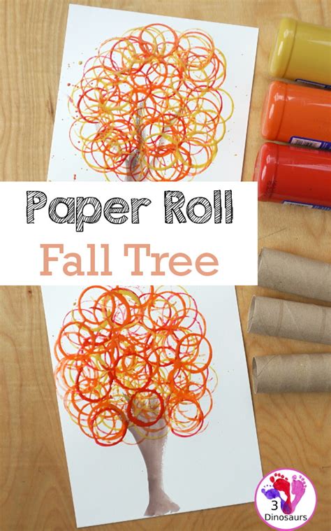 An Easy Fall Painting Paper Roll Stamped Fall Tree 3 Dinosaurs