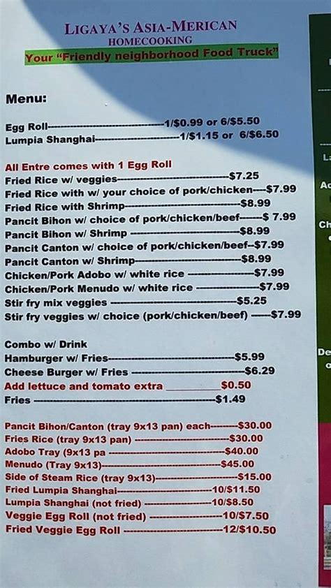 Menu At Ligaya Filipino Food Truck Restaurant Fort Walton Beach