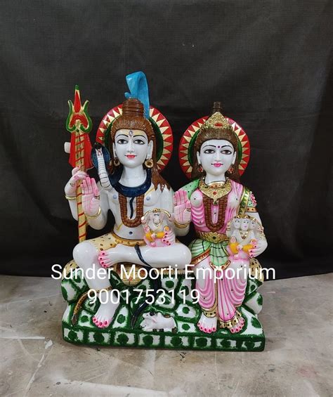 Painted Hindu White Marble Shiv Parivar Statue For Temple Size Feet