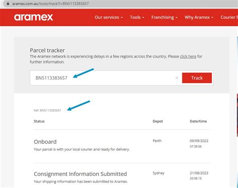 Snip Aramex Australia Track Google Chrome