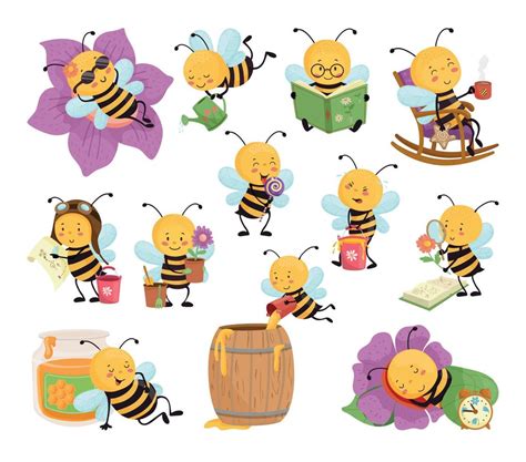 Set Of Illustrations With Bee Character 9640785 Vector Art At Vecteezy