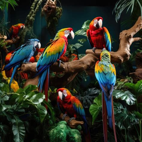 Premium Ai Image Colorful Parrots Perched On A Tree Branch