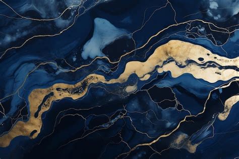 Premium AI Image Abstract Blue And Gold Marble Texture Generative AI