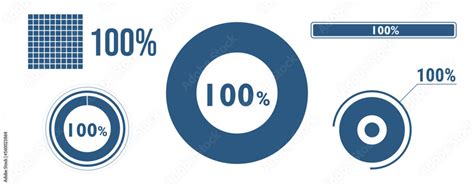 100 Percentage Infographic Set Hundred Circle Diagram Pie Donut