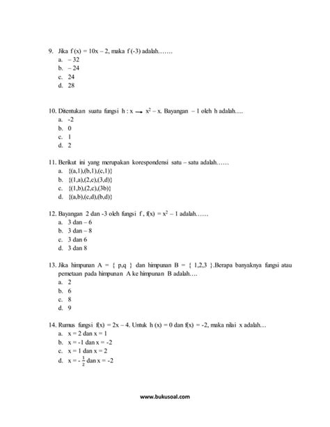 Contoh Soal Latihan Matematika Relasi Dan Fungsi Kelas 8 Smp