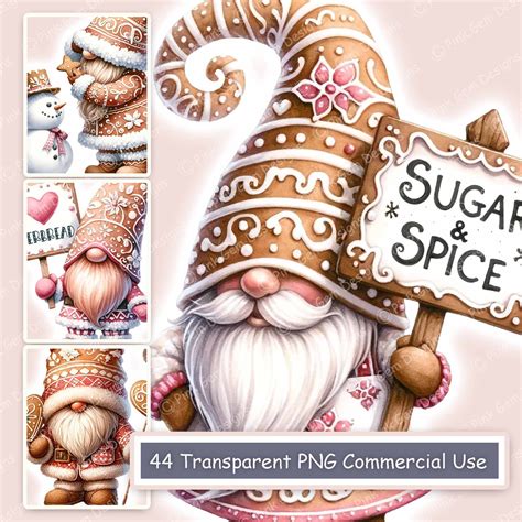 Water Colour Gingerbread Gnome Clipart Bundle Gnomes 44 Transparent