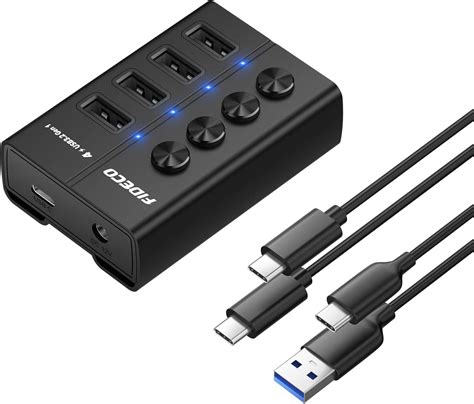 FIDECO 4 Port USB 3 2 Gen 1 Hub Mit Netzteil 24W Aluminium USB Hub Mit