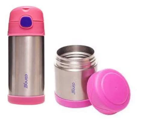 Kit Pote E Garrafa T Rmica Inox Infantil Clingo Rosa Lisa