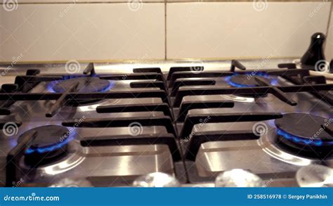 A Blue Fire Is Burning On Gas Stove Gas At Home Stock Footage Video