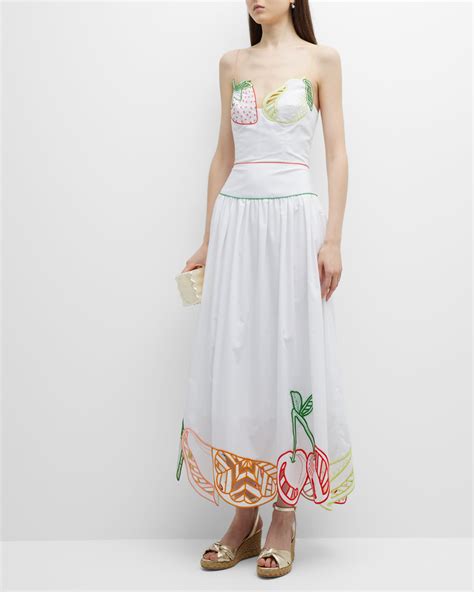 Lela Rose Drop Waist Midi Dress with Fruit Embroidery | Neiman Marcus