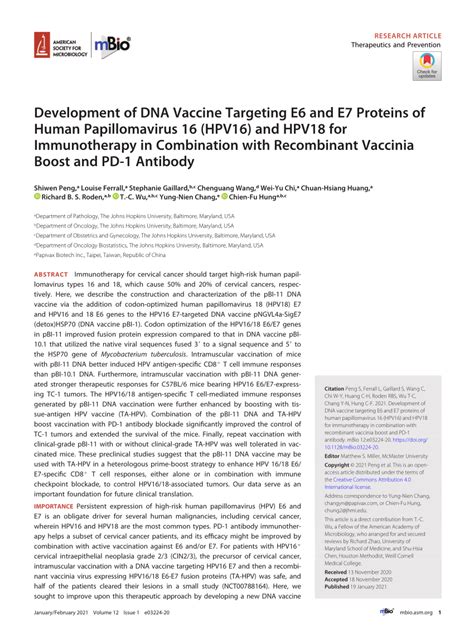 Pdf Development Of Dna Vaccine Targeting E6 And E7 Proteins Of Human