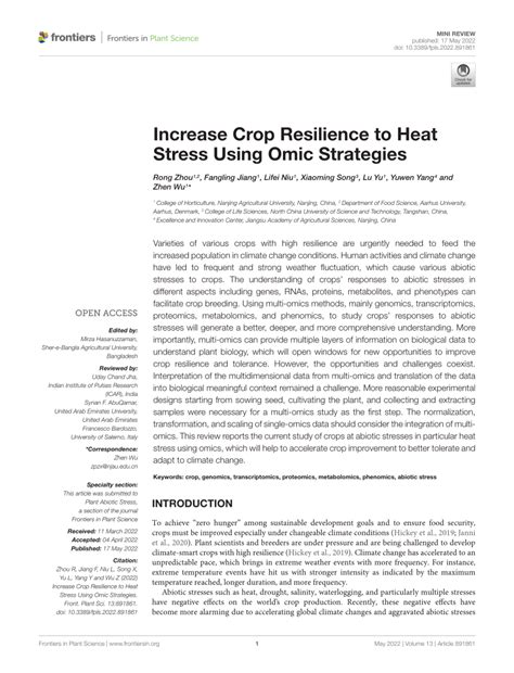 Pdf Increase Crop Resilience To Heat Stress Using Omic Strategies