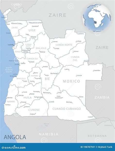 Mapa Detalhado Bluegray Das Divis Es Administrativas Angola E