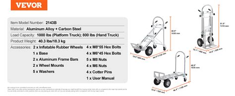 Vevor Aluminum Hand Truck 4 In 1 1000 Lbs Load Capacity Heavy Duty