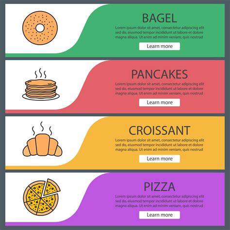 Bakery Web Banner Templates Set Bagel Pancakes Croissant Sliced