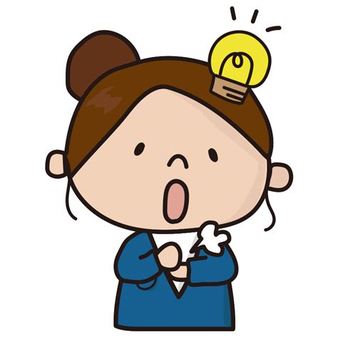 手をポンとたたいてなるほどとひらめくお局さんの無料フリーイラスト かわいい手描きの無料素材「てがきっず」保育園・小学校・介護施設に