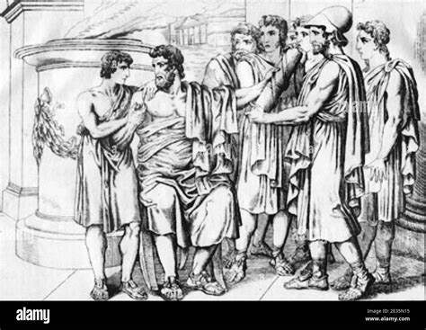 Lycurgus gives his laws to the people before his death Stock Photo - Alamy