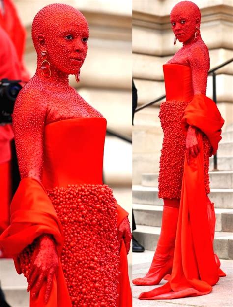 Doja Cat Covered In Red Paint Crystals For Paris Fashion Week