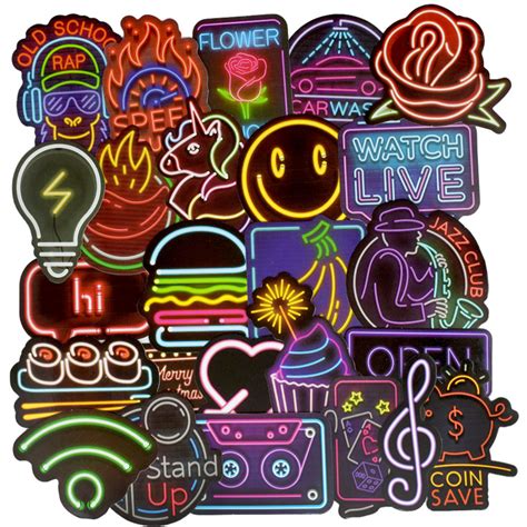 50 Pcs Neon Light Sticker Anime Icon Animal Cute Decals Stickers for ...