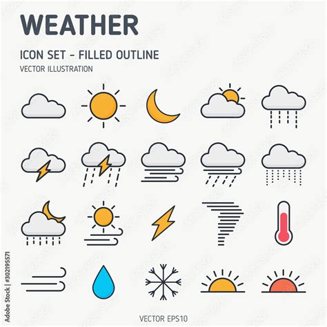 Weather Icons Filled Outline Weather Icon Set Vector Icon