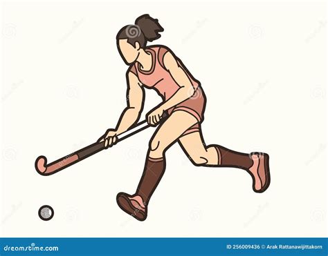 Field Hockey Sport Female Player Action Cartoon Graphic Vector Stock