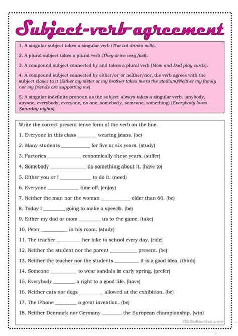 Subject And Verb Agreement Worksheet — db-excel.com