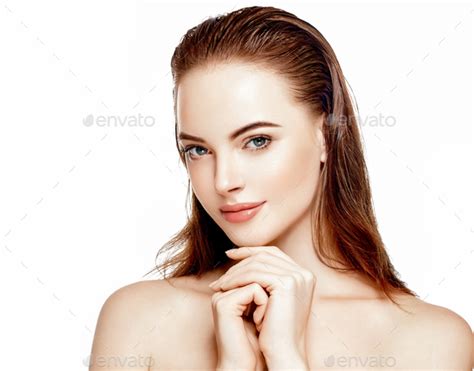 Beautiful Woman Face Portrait With Hands Beauty Skin Care Concept