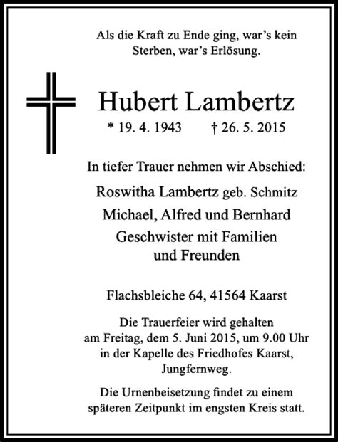 Alle Traueranzeigen für Lambertz Hubert trauer rp online de