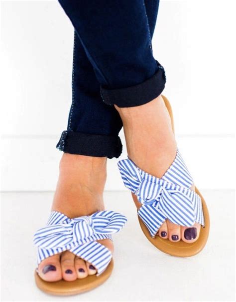 Summertime Sandal Blue Sandals Striped Sandals Bow Sandals