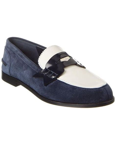 Christian Louboutin Suede And Leather Penny Loafer In Blue Lyst