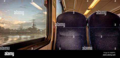 Empty Passenger Seats In Dutch Railway Train Compartment With Big