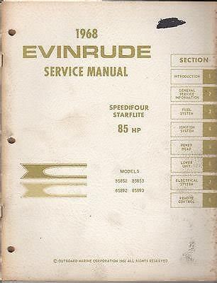 1968 EVINRUDE OUTBOARD MOTOR SPEEDIFOUR STARFLITE 85 HP SERVICE MANUAL