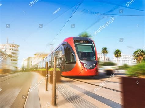 View Of A Moving Tram In Casablanca Morocco Transportation Stock