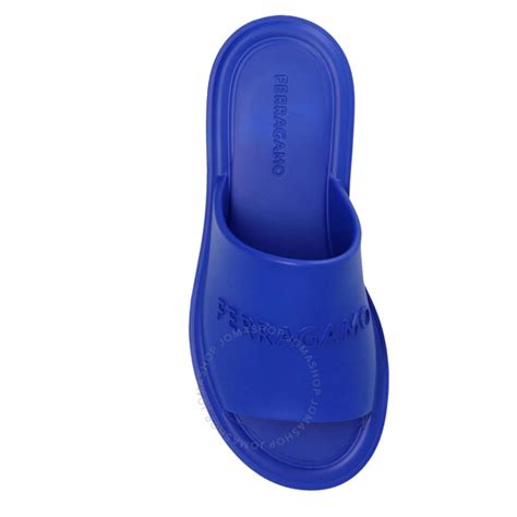 Ferragamo Mens Blue Logo Embossed Slip On Sandals Size 8 021678