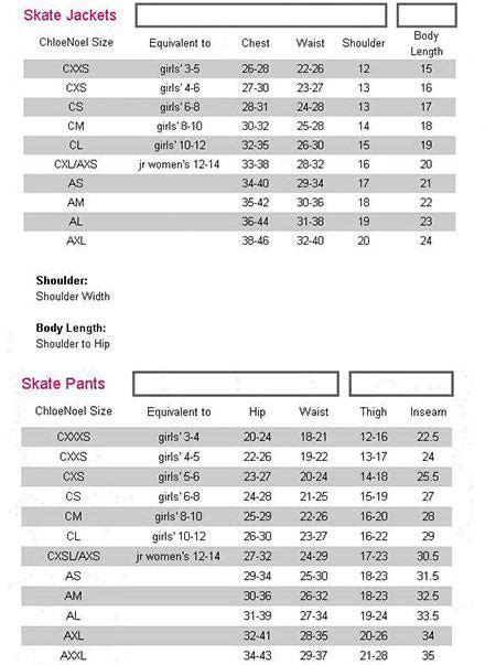 Chloe Noel Size Chart – Skaters Landing