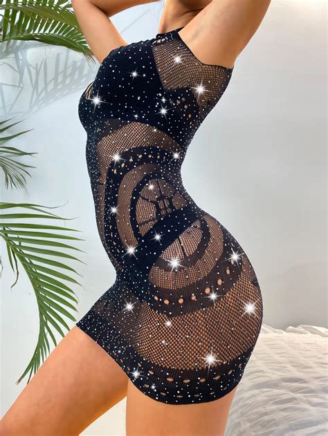 Wholesale Lenceria Luxury Crotchless Transparent Rhinestone Lingerie