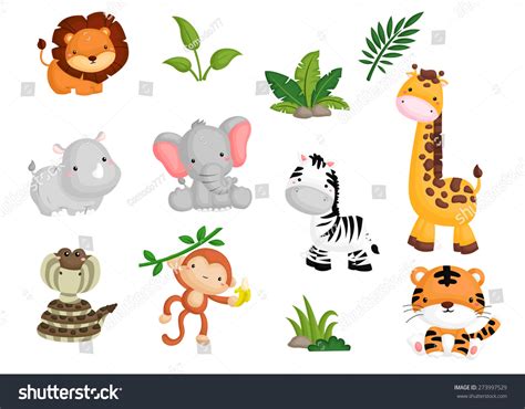 Jungle Animal Vector Set Stock Vector Royalty Free 273997529