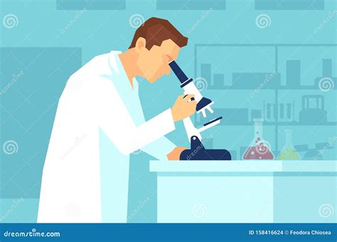 Vector Of A Man Scientist Or Clinical Pathologist Looking Into A