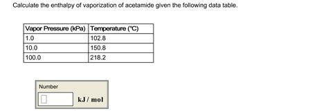 Solved Calculate The Enthalpy Of Vaporization Of Acetamide