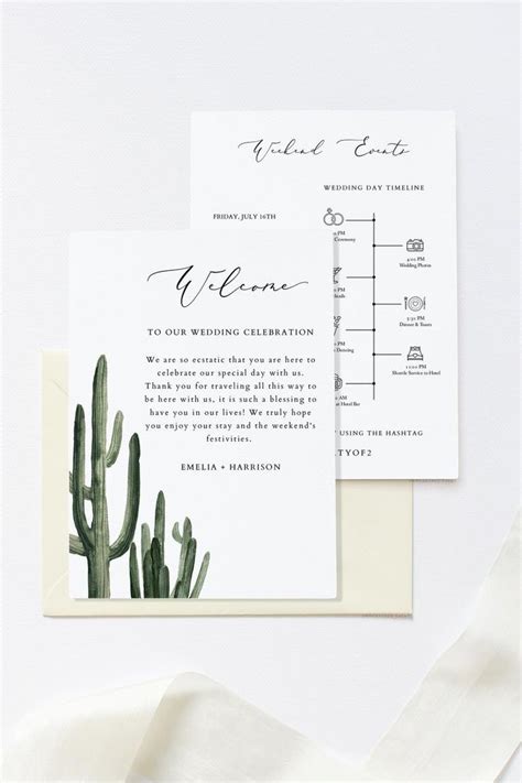 Eleanor Cactus Wedding Timeline Template Desert Wedding Welcome Letter