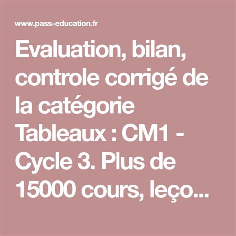 Evaluation bilan controle corrigé de la catégorie Tableaux CM1