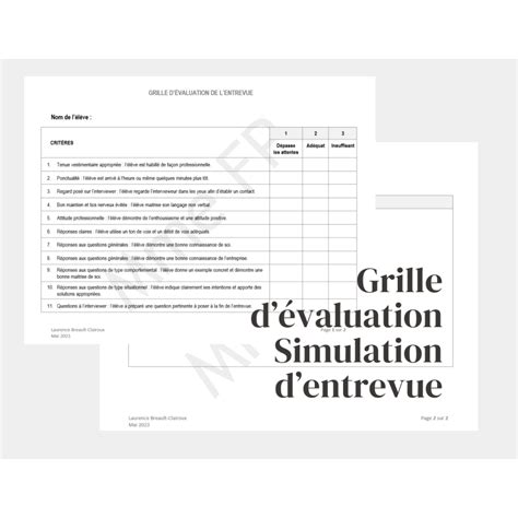 Préparation de stage Grille évaluation entrevue