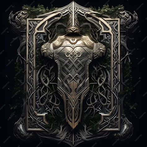 Premium AI Image | Mjolnir Norse Mythology in an ornate frame with leaves