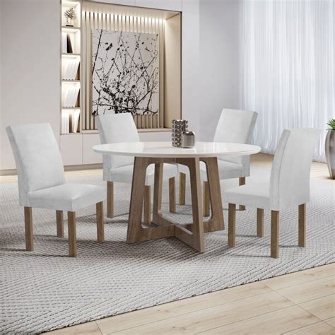 Conjunto Mesa Arizona 120cm Com 4 Cadeiras Canela Tampo Redondo Plus