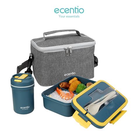 Jual Ecentio Lunch Bag Set Tempat Makan Kotak Makan 1000ml 330ml Free