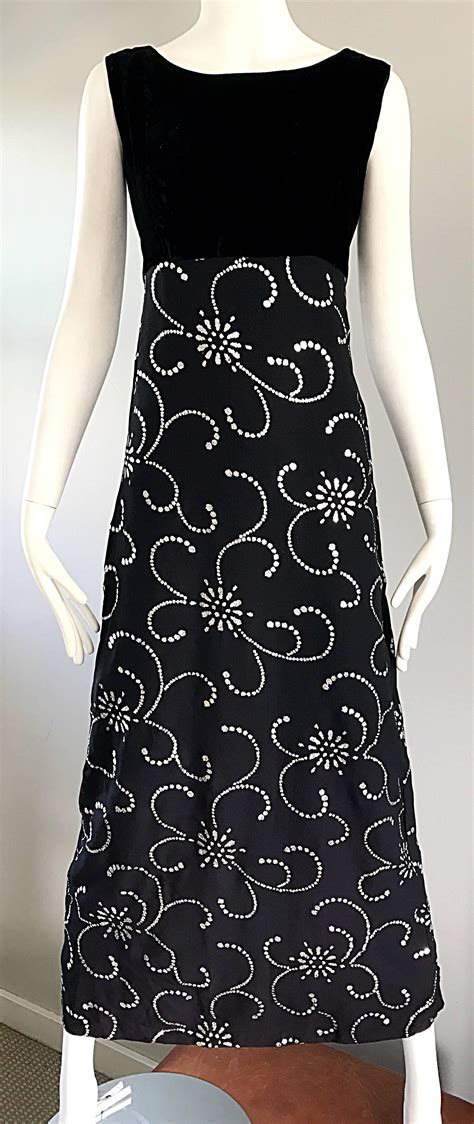 Beautiful 1970s Black And Metallic Silver Glitter Vintage 70s Maxi